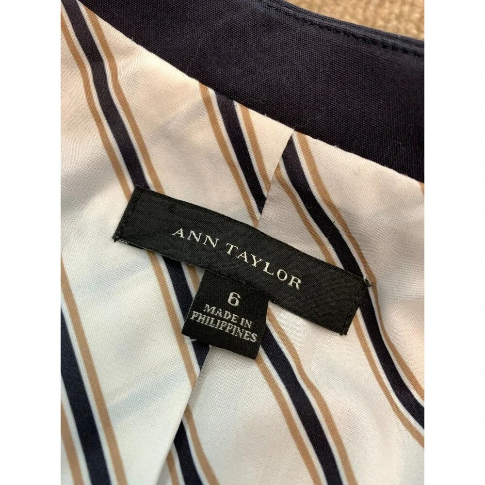 Ann Taylor Blazer Womens 6 Open Front Crop Navy Lined Pockets Jacket Academia
